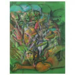 Untitled by Onib Olmedo, oil pastel on felt paper, offered Jul 2023