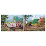 Victor Loyola, i. Planting Rice ii. Pista sa Nayon, oil on canvas