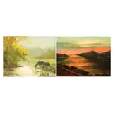 a. Jd Castro<br>b. Max Lalata, a. Rural Scene b. Sunset Over Pasig River “Muelle de la Industria”, a. oil on canvas<br>b. oil on canvas