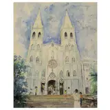 Eduardo Albayde, San Sebastian Church, Manila, watercolor on paper