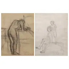 a. Nude Studyb. Two Figures by Marcel Antonio, a) charcoal on paper<br>b) graphite on paper, offered Apr 2023