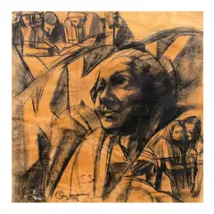 Untitled by Romulo Olazo, charcoal & pastel on paper, offered Apr 2023