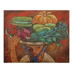 Fruit Vendor by Mario Parial, oil on canvas, offered Apr 2023