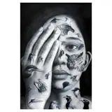 Joen Sudlon, Hiding Beauty VI, graphite on printed cloth