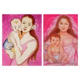 A. Roma, a) Mother and Child
b) Mother and Child, a) watercolor on paper b) pastel and colored pencil on paper
