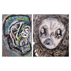 a) Untitled
b) Monalisa by Mark Hernandez, a) acrylic on paper b) mixed media on board, offered Jan 2023