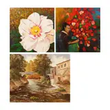 a) i) Flower, ii) Man with Flower
b) Untitled (Landscape) by a) Lily b) Unidentified Artist, a) oil on canvas b) oil on canvas, offered Oct 2022