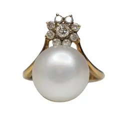 Untitled by Diamond Cluster Pearl Ring With Split Band, offered Jul 2022