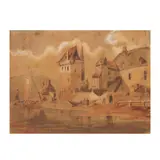 W. Jarlington, Untitled (European Landscape/Seascape), watercolor on paper