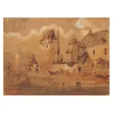 W. Jarlington, Untitled (European Landscape/Seascape), watercolor on paper