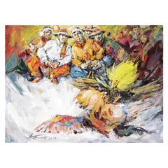 Angel Cacnio, Sabong, acrylic and oil on canvas