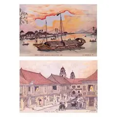 Felipe V. Adriano, Jr., a) Puente Colgante, Quiapo at Casco Sa Pasig 1860
b) Sunday in Quiapo 1904, a) print b) print