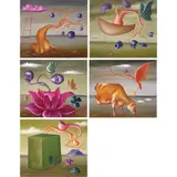 Jeffrey Q. Guanlao, a) Ladder b) Boat c) Pink Flower d) Cow e) Block, acrylic on canvas
