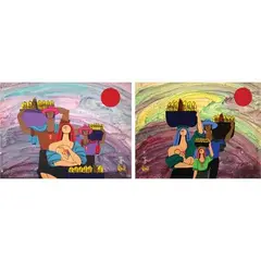 Ernesto Tagle, a) Fish Vendor I

b) Fish Vendor II, a)acrylic on canvas b)acrylic on canvas