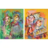 Dennis Diego, a) Harvest
b) Musician, a)oil pastel on paper b)oil pastel on paper