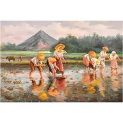 Mabini School, Planting Rice, oil on canvas