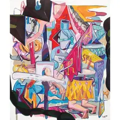Gino Bueza, Blasted Chipped-Chopped Woolywood Into Charismatic Bust of
the Familiar Ground, acrylic on on canvas