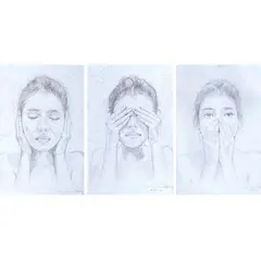 Hear No Evil, See No Evil, Speak No Evil by Paul David S. Magisa, graphite on paper, offered Jan 2022