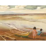 Oscar Benedicto, Children Playing on the Beach, pastel on paper