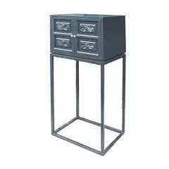 Untitled by A Two-Door Mini Cabinet, laminated wood, metal base, offered Jan 2022