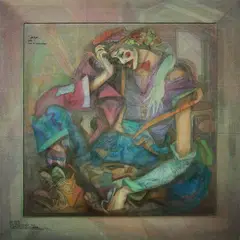Clown of Constant Sorrow by Jeff Dizon, mixed media on canvas, offered Jan 2021