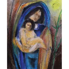 Mother and Child by Ramon Doplon, acrylic on board, offered Jan 2021