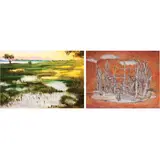 a) Serengeti
b) Untitled by a) Pilar Quiros b) Norman Mortifar, a) oil on canvas b) pastel on paper, offered Oct 2021
