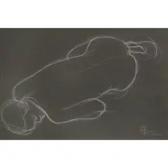 Nude Linear Drawing Cote by Romulo Olazo, crayon on pastel paper, offered Oct 2021