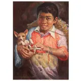 Lito Racuya, Boy with Puppy, oil on canvas