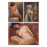 Nude by a) Sergio Rocha b) Agustin Goy c) Agustin Goy, a.) pastel on paper b-c.) watercolor on paper, offered Jul 2021