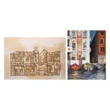 a. Church b. Untitled (Venice) by a) Joel Olivares b) Maridi Nievera, A. computer print on paper B. oil on canvas, offered Jul 2021