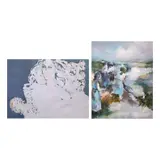 A. Mixed Doubles B. Children Playing by a) Isabel Diaz b) Leo Garcia, A. lithograph, 74/500 B. oil on canvas, offered Jul 2021