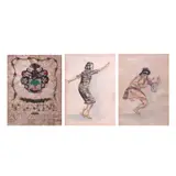 3 pcs. artworks by Unidentified artist, pen and ink and watercolor, offered Jul 2021