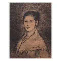 Untitled (Portrait) by Antonio Dumlao, charcoal on paper, offered Jul 2021
