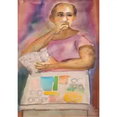 Avenida St. Vendor by Manuel Baldemor, watercolor on paper, offered Jul 2021