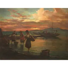 After the Catch by Miguel Galvez, oil on canvas, offered Jul 2021