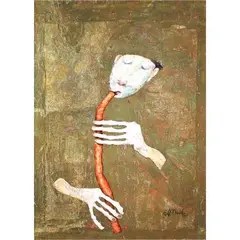 Red flute by Gil Francis Maningo, mixed media on canvas, offered Jul 2021
