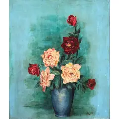 Vase and Roses by Gregorio Lim, oil on masonite panel, offered Jul 2021