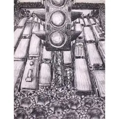 Traffic in Black and White by Marcial Pontillas, pastel on paper, offered Jul 2021