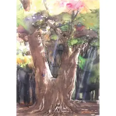 Al Perez, Palawan Trees and Monkeys, watercolor