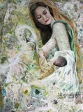 William Young, Mother and Child (with Our Lady of Miraculous Medal), watercolor and acrylic on canvas