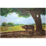 Bing Siochi, Carabao in Landscape, acrylic on canvas