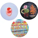 a.) Untitled (Meat Painting) b.) Sinister Pulsar of the Luscious Astronaut c.) Red by a) Buboy Cañafranca b) Beejay Esber c) Mm Yu, acrylic on vinyl record, offered Oct 2020