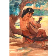 Guitarista by Demetrio Diego, watercolor on paper, offered Oct 2020