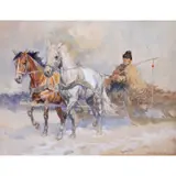 Wallburg Egan, Man on a Sleigh, watercolor on paper