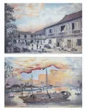 Felipe V. Adriano, Jr., a) Plaza Cervantes 1894 b) Puente Colgante, Quiapo, print