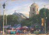 Gene de Loyola, Church Scene, pastel on paper