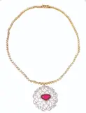 Untitled by Diamond Necklace with Pendant Set with a Heart-Sha, total diamond weight: approx 6 carats 3 carats ruby, offered Mar 2020