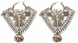 Long Earrings, Untitled, cast silver with four sides, ending in a tiny bell