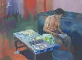 Reading by Unidentified artist, watercolor on paper, offered Jan 2020